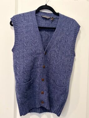 Vintage Calvin Klein Scotland 100% Shetland Wool Cable Knit Button-Up Vest - S